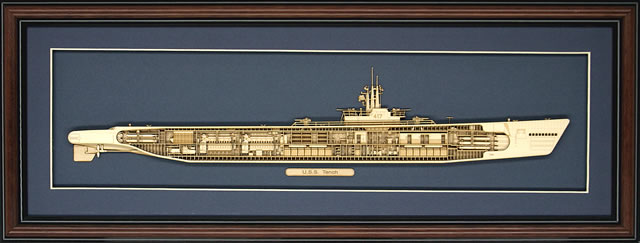 Wood Cutaway Model of WW II Submarine USS Tench Class